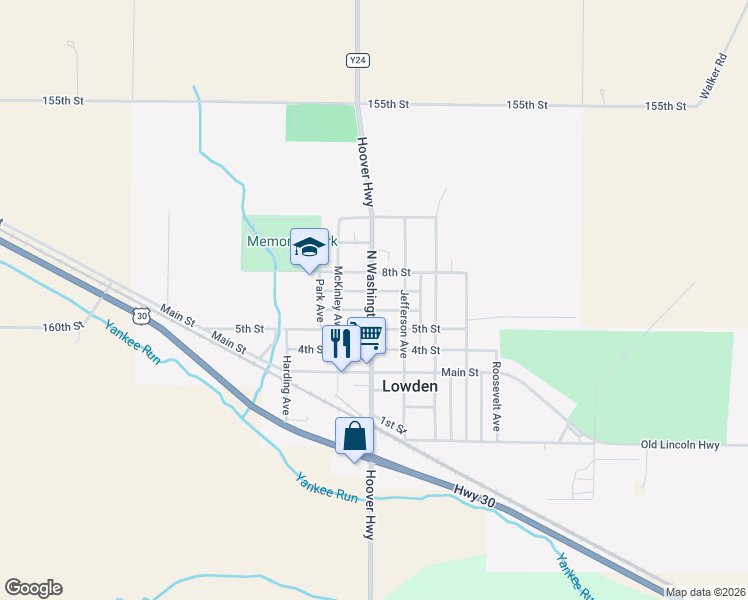 map of restaurants, bars, coffee shops, grocery stores, and more near 602 Washington Avenue in Lowden