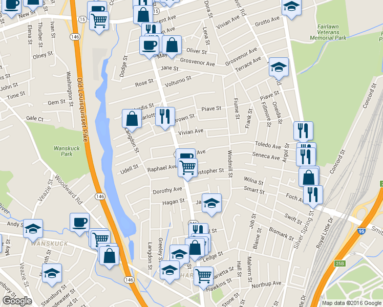 map of restaurants, bars, coffee shops, grocery stores, and more near 141 Leo Avenue in Providence