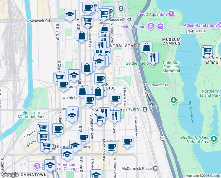 map of restaurants, bars, coffee shops, grocery stores, and more near in Chicago