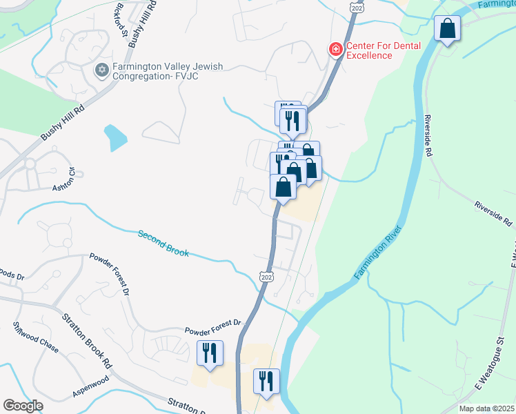 map of restaurants, bars, coffee shops, grocery stores, and more near 10 Wiggins Farm Drive in Simsbury