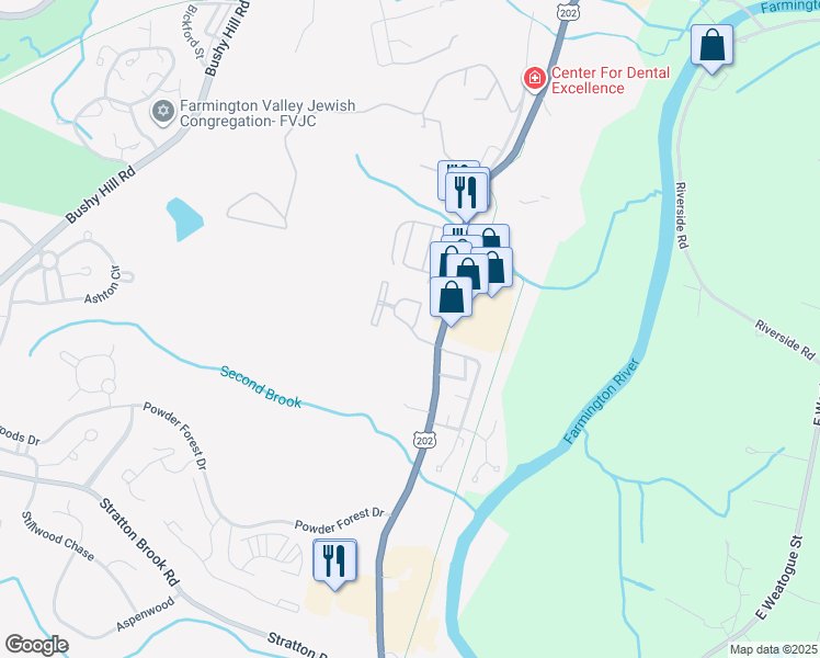 map of restaurants, bars, coffee shops, grocery stores, and more near 10 Wiggins Farm Drive in Simsbury