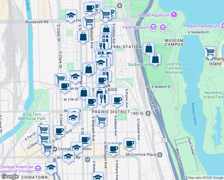 map of restaurants, bars, coffee shops, grocery stores, and more near in Chicago
