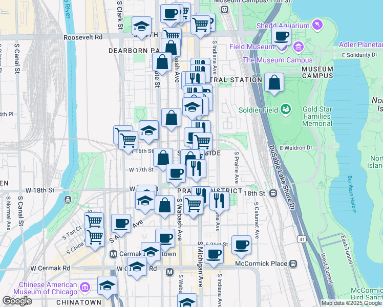 map of restaurants, bars, coffee shops, grocery stores, and more near in Chicago