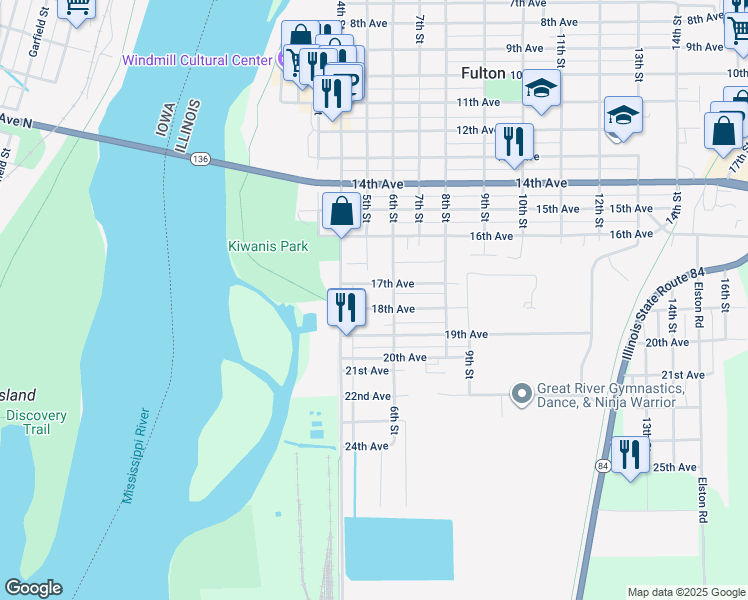 map of restaurants, bars, coffee shops, grocery stores, and more near 416 17th Avenue in Fulton