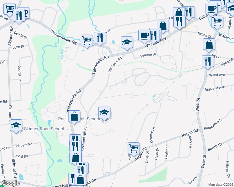 map of restaurants, bars, coffee shops, grocery stores, and more near 35 Wilson Lane in Vernon