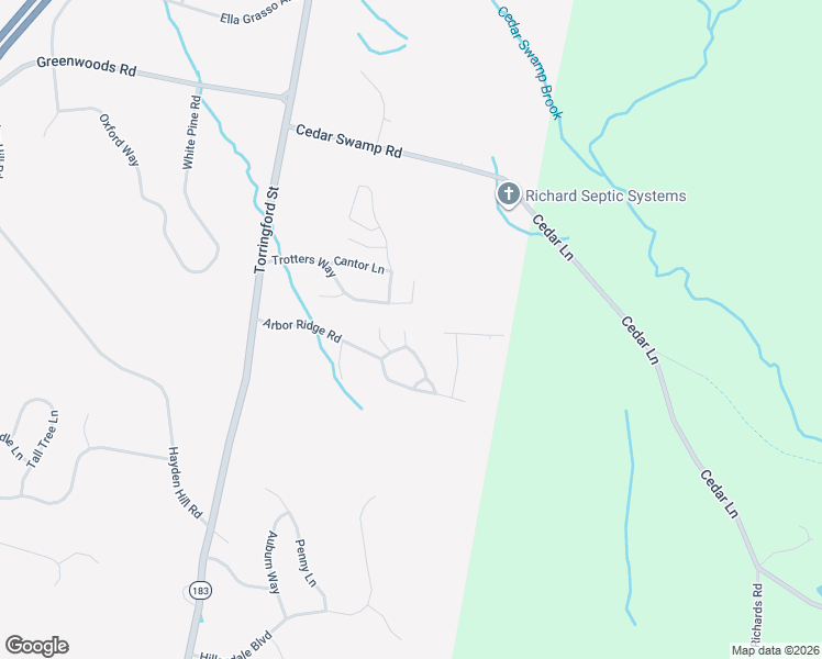map of restaurants, bars, coffee shops, grocery stores, and more near 230 White Oak Way in Torrington