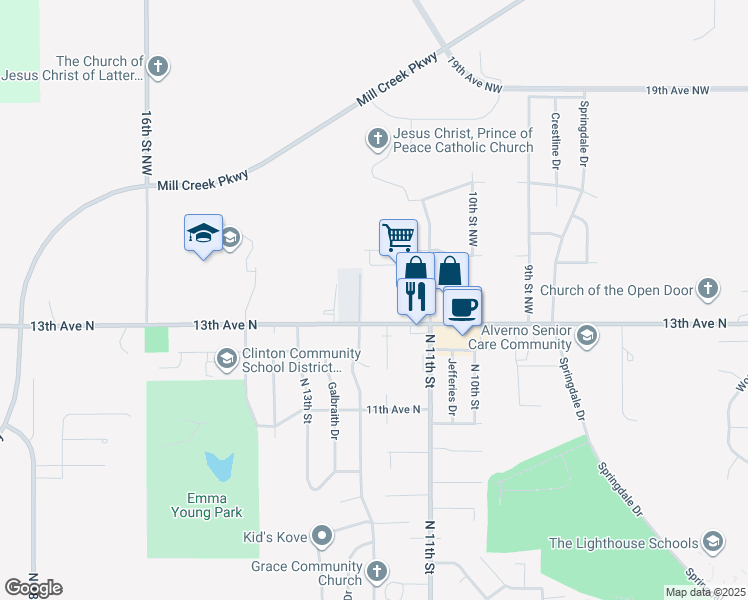 map of restaurants, bars, coffee shops, grocery stores, and more near 1150 13th Avenue North in Clinton