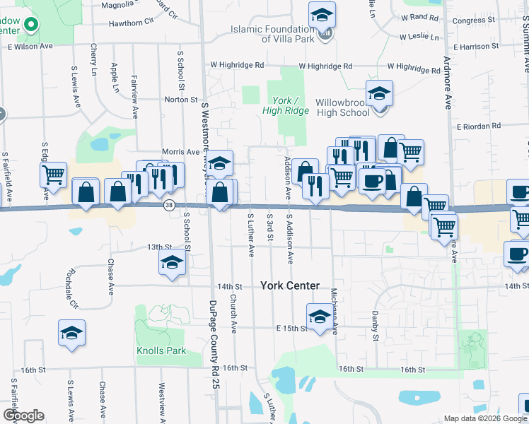map of restaurants, bars, coffee shops, grocery stores, and more near in Lombard