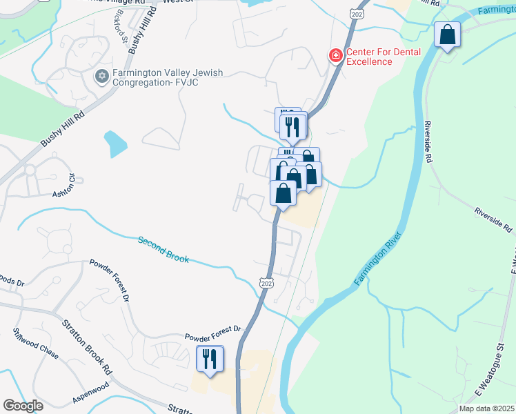 map of restaurants, bars, coffee shops, grocery stores, and more near 12 Wiggins Farm Drive in Simsbury
