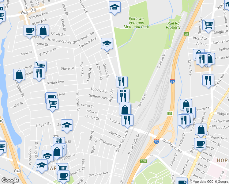 map of restaurants, bars, coffee shops, grocery stores, and more near in Pawtucket