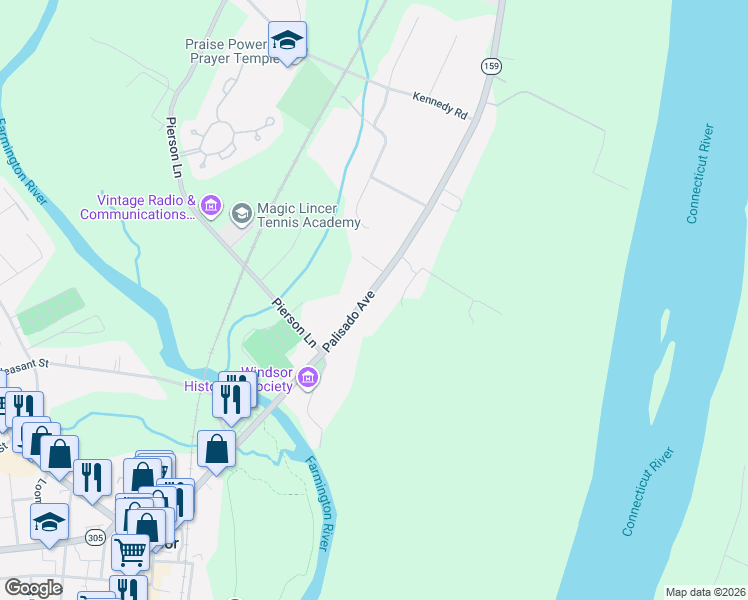 map of restaurants, bars, coffee shops, grocery stores, and more near 194 Palisado Avenue in Windsor