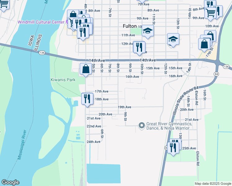 map of restaurants, bars, coffee shops, grocery stores, and more near 708 17th Avenue in Fulton