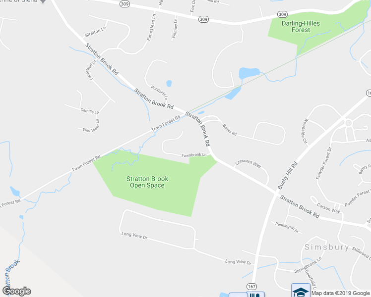 map of restaurants, bars, coffee shops, grocery stores, and more near 12 Fawnbrook Lane in Simsbury
