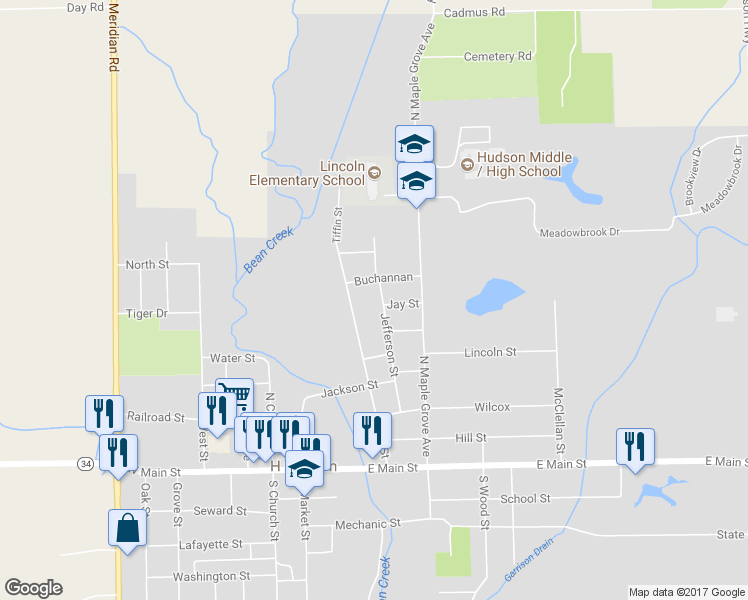 map of restaurants, bars, coffee shops, grocery stores, and more near 500 Jefferson Street in Hudson
