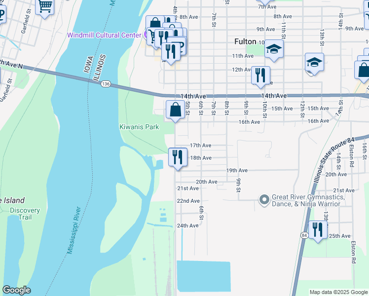 map of restaurants, bars, coffee shops, grocery stores, and more near 416 17th Avenue in Fulton