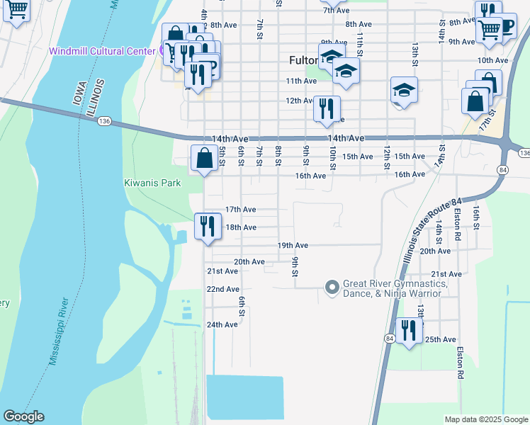 map of restaurants, bars, coffee shops, grocery stores, and more near 708 17th Avenue in Fulton