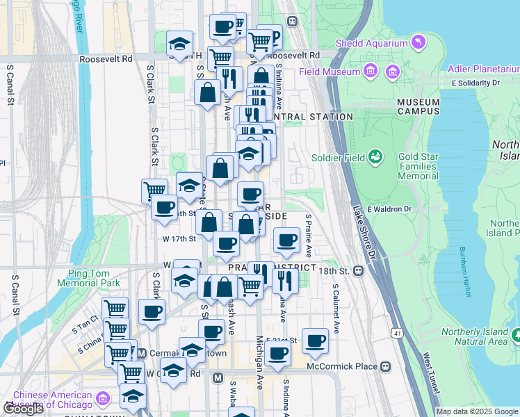 map of restaurants, bars, coffee shops, grocery stores, and more near in Chicago