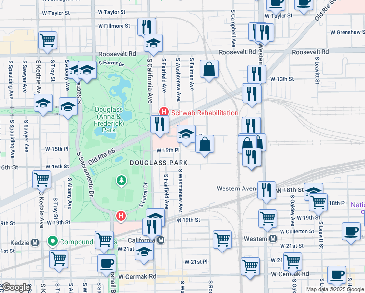 map of restaurants, bars, coffee shops, grocery stores, and more near 2654 West 15th Place in Chicago