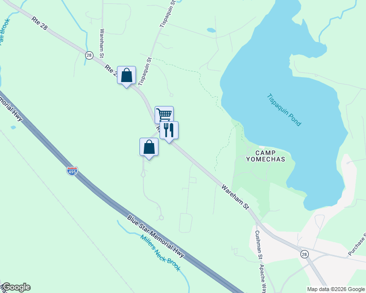 map of restaurants, bars, coffee shops, grocery stores, and more near 357 Wareham Street in Middleborough