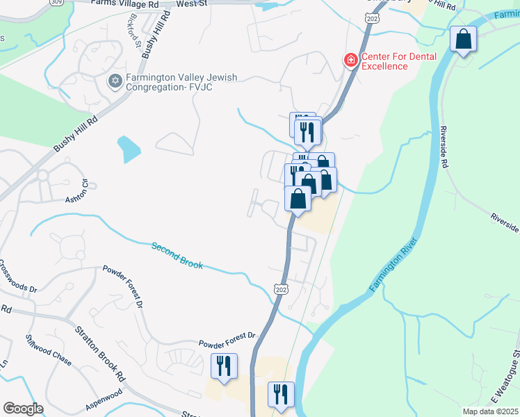 map of restaurants, bars, coffee shops, grocery stores, and more near 12 Wiggins Farm Drive in Simsbury
