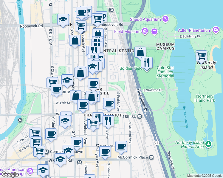 map of restaurants, bars, coffee shops, grocery stores, and more near in Chicago