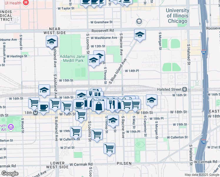 map of restaurants, bars, coffee shops, grocery stores, and more near 1549 South Blue Island Avenue in Chicago