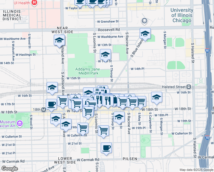 map of restaurants, bars, coffee shops, grocery stores, and more near 1550 South Blue Island Avenue in Chicago