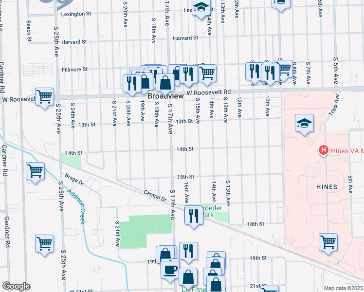 map of restaurants, bars, coffee shops, grocery stores, and more near 2344 16th Avenue in Broadview