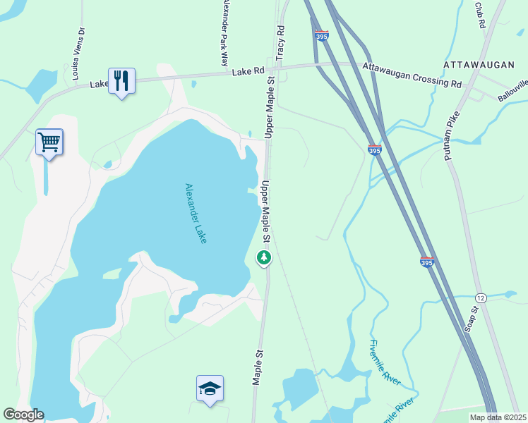 map of restaurants, bars, coffee shops, grocery stores, and more near 1767 Upper Maple Street in Killingly