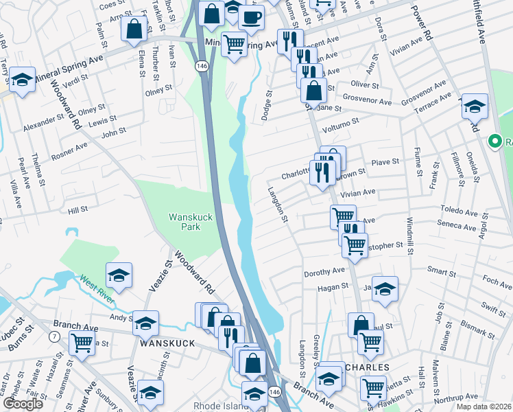 map of restaurants, bars, coffee shops, grocery stores, and more near 60 Hurdis Street in Providence