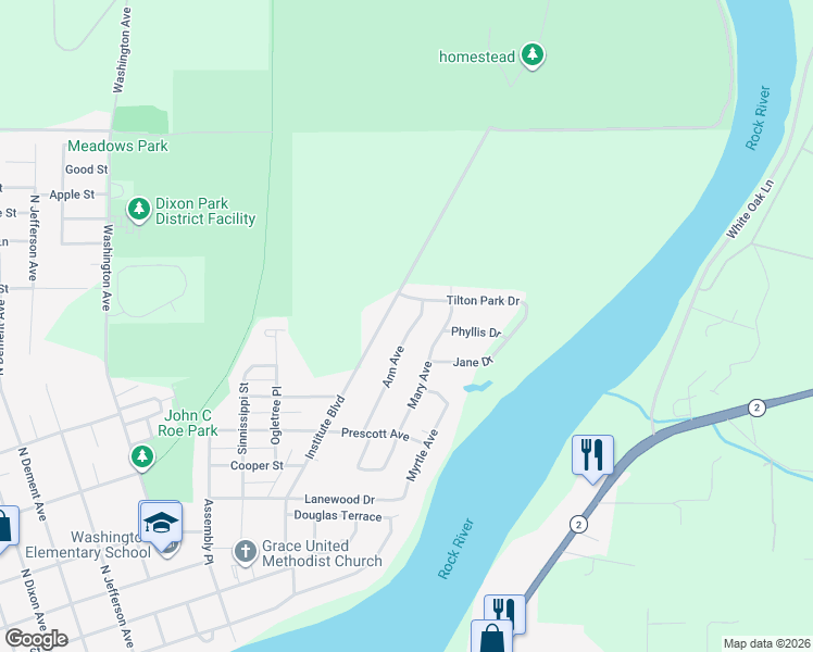map of restaurants, bars, coffee shops, grocery stores, and more near 1409 Ann Avenue in Dixon