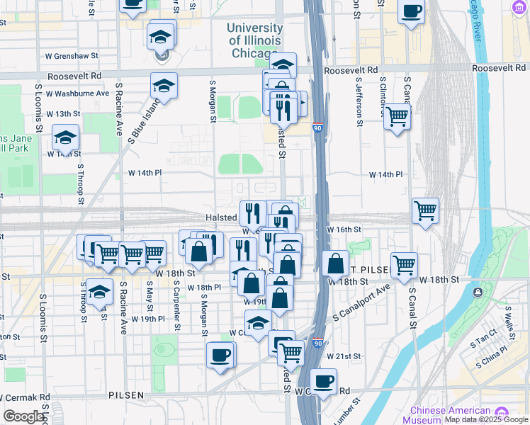 map of restaurants, bars, coffee shops, grocery stores, and more near in Chicago