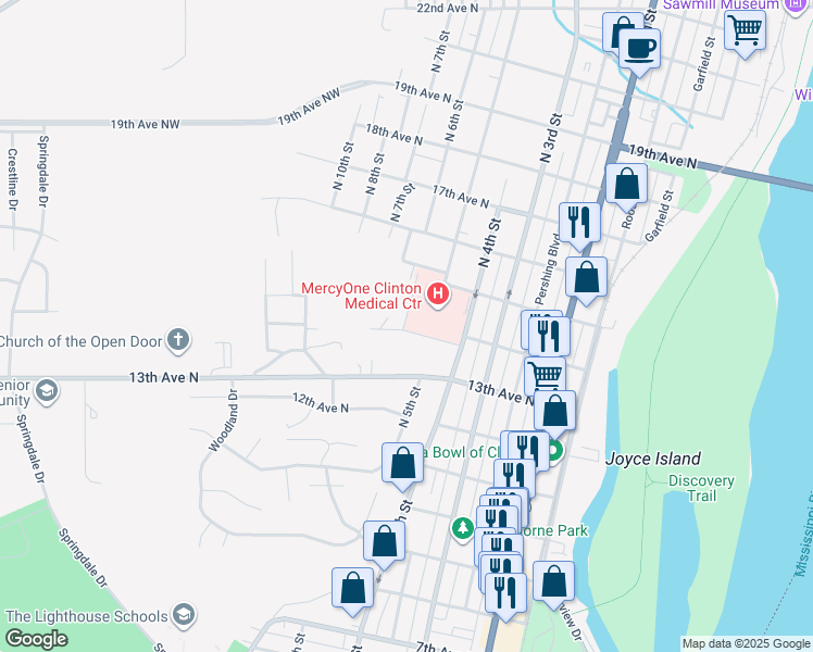 map of restaurants, bars, coffee shops, grocery stores, and more near 600 14th Avenue North in Clinton