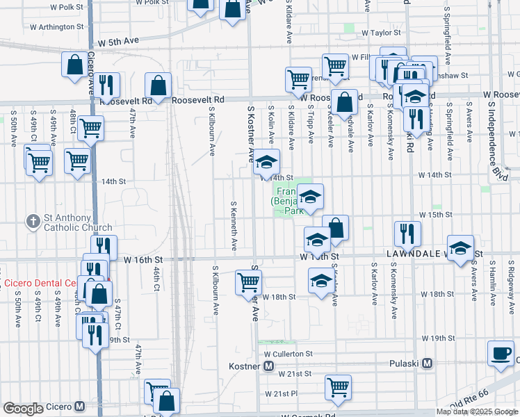 map of restaurants, bars, coffee shops, grocery stores, and more near 1500 South Kostner Avenue in Chicago