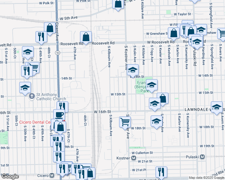 map of restaurants, bars, coffee shops, grocery stores, and more near 4440 West 15th Street in Chicago