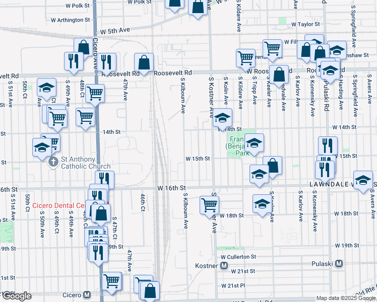 map of restaurants, bars, coffee shops, grocery stores, and more near 4440 West 15th Street in Chicago