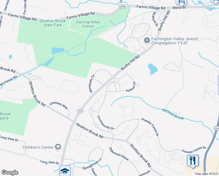 map of restaurants, bars, coffee shops, grocery stores, and more near 49 Ashton Circle in Simsbury