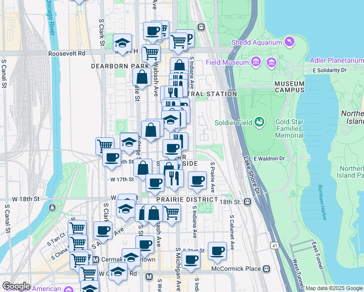map of restaurants, bars, coffee shops, grocery stores, and more near in Chicago