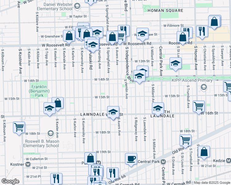 map of restaurants, bars, coffee shops, grocery stores, and more near 1502 South Avers Avenue in Chicago