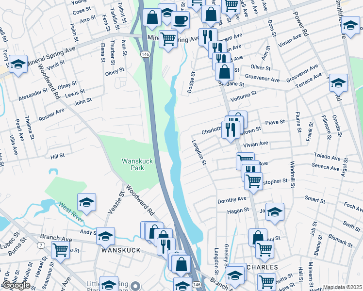 map of restaurants, bars, coffee shops, grocery stores, and more near 60 Hurdis Street in Providence
