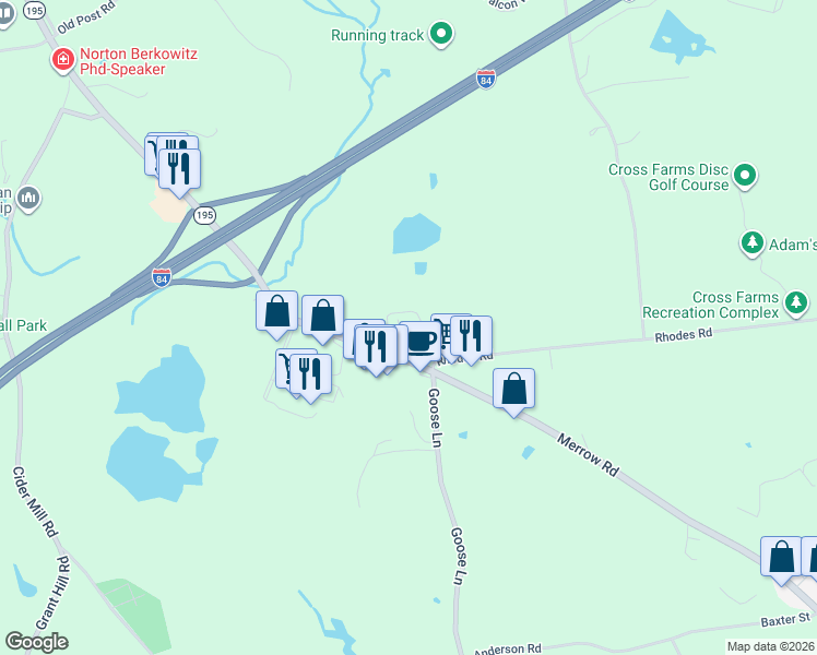 map of restaurants, bars, coffee shops, grocery stores, and more near 191 Merrow Road in Tolland