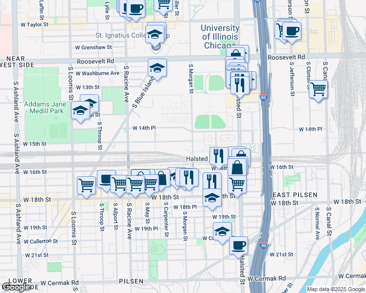 map of restaurants, bars, coffee shops, grocery stores, and more near in Chicago