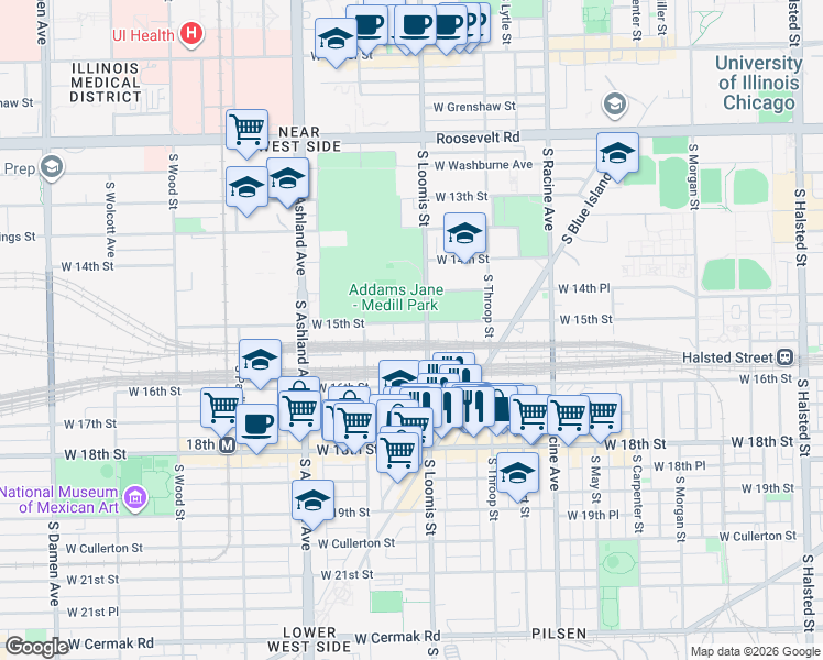 map of restaurants, bars, coffee shops, grocery stores, and more near in Chicago
