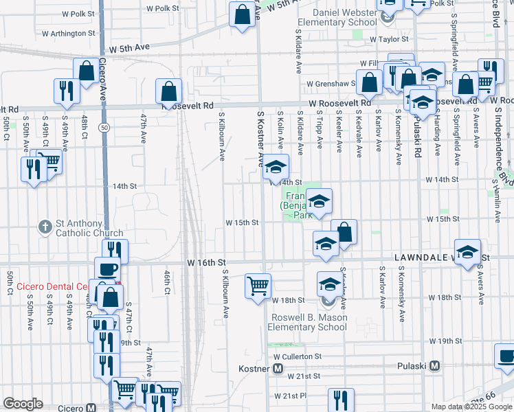 map of restaurants, bars, coffee shops, grocery stores, and more near 1410 South Kostner Avenue in Chicago
