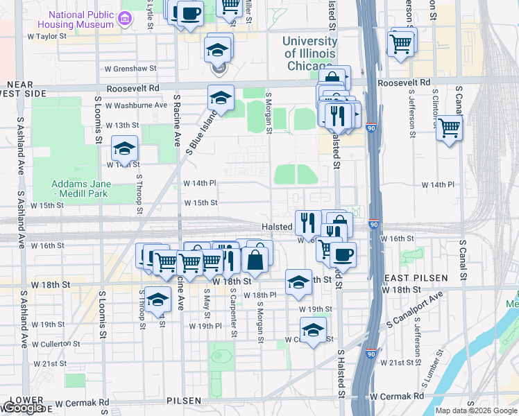 map of restaurants, bars, coffee shops, grocery stores, and more near in Chicago