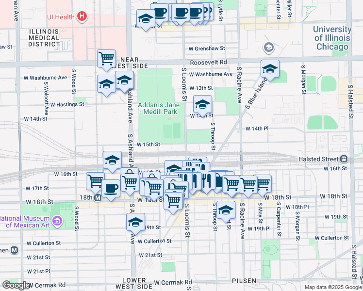 map of restaurants, bars, coffee shops, grocery stores, and more near in Chicago
