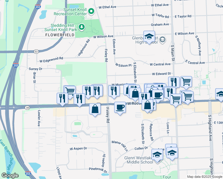 map of restaurants, bars, coffee shops, grocery stores, and more near 1138 Edson Avenue in Lombard