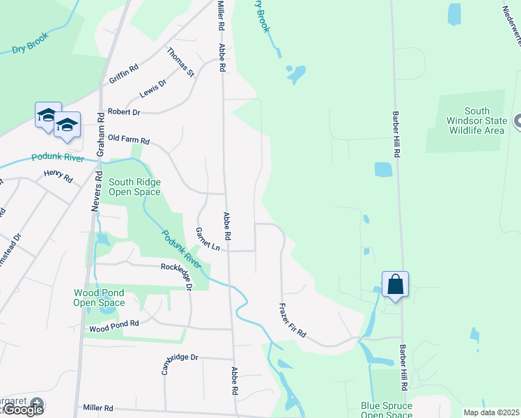 map of restaurants, bars, coffee shops, grocery stores, and more near 160 Maskel Road in South Windsor