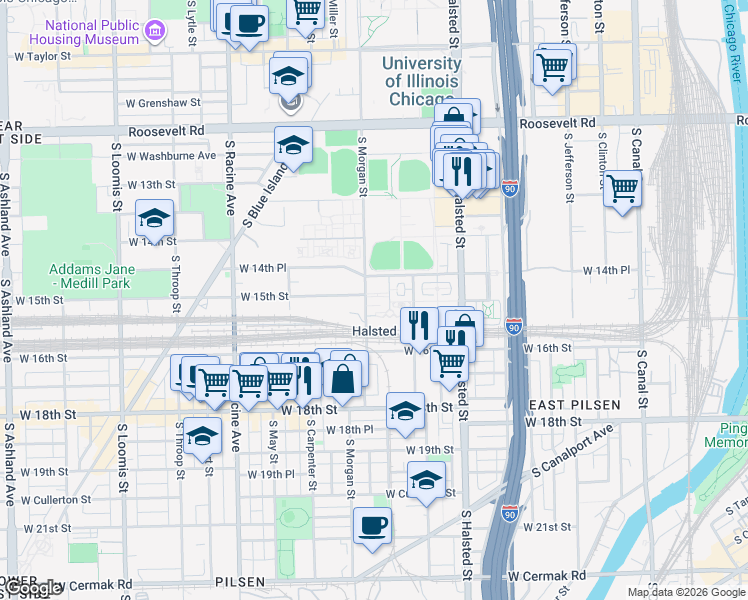 map of restaurants, bars, coffee shops, grocery stores, and more near in Chicago