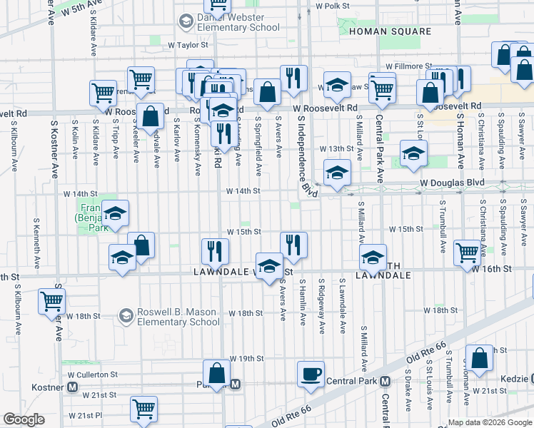 map of restaurants, bars, coffee shops, grocery stores, and more near 1414 South Avers Avenue in Chicago
